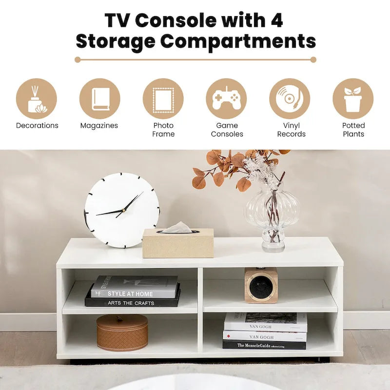 Meuble TV avec 4 casiers, blanc