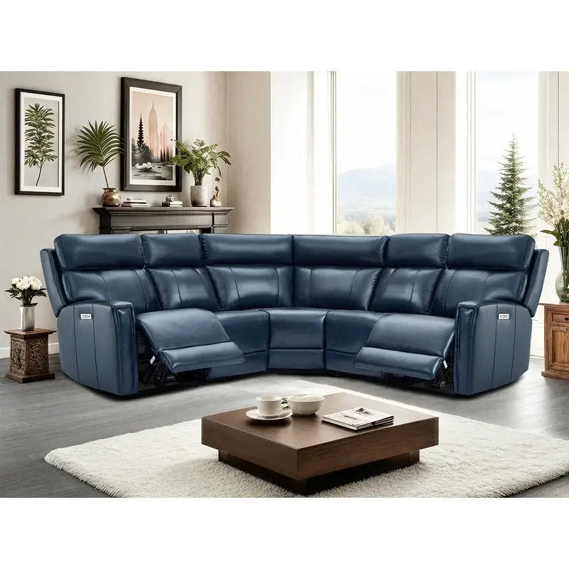 Canapé d'angle inclinable électrique en cuir véritable 3 couleurs 104 W avec gravité zéro, ports USB et USB-C, fauteuils sans accoudoirs