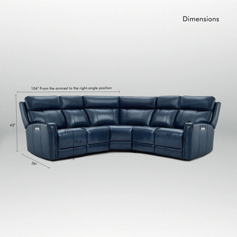 Canapé d'angle inclinable électrique en cuir véritable 3 couleurs 104 W avec gravité zéro, ports USB et USB-C, fauteuils sans accoudoirs