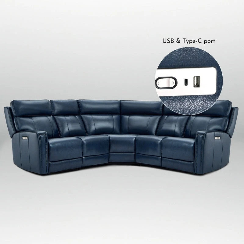 Canapé d'angle inclinable électrique en cuir véritable 3 couleurs 104 W avec gravité zéro, ports USB et USB-C, fauteuils sans accoudoirs