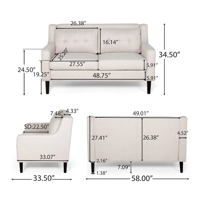 Causeuse en tissu contemporaine avec surpiqûres touffetées gaufrées