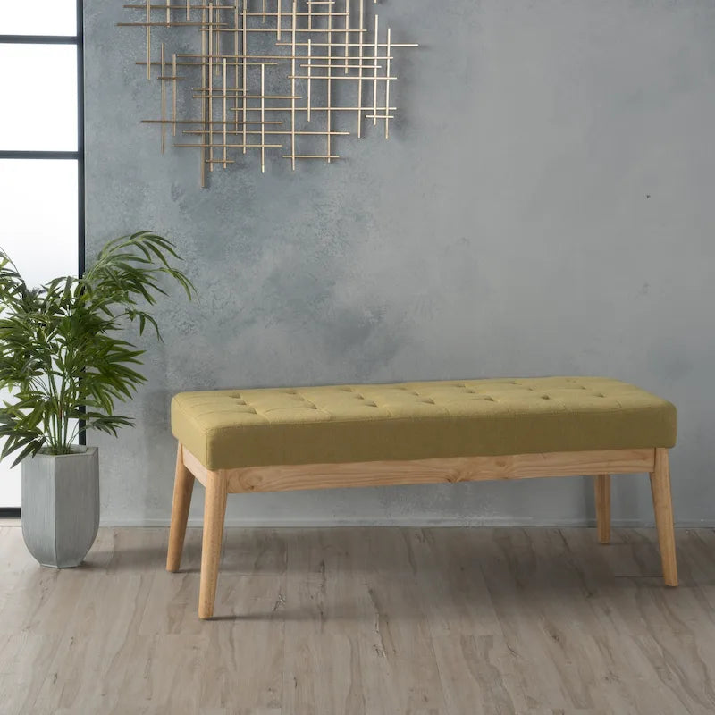 Banc ottoman capitonné en tissu, style milieu de siècle