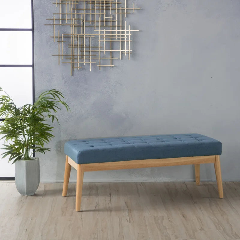Banc ottoman capitonné en tissu, style milieu de siècle