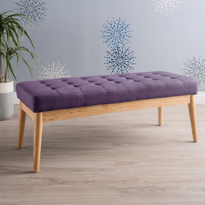 Banc ottoman capitonné en tissu, style milieu de siècle