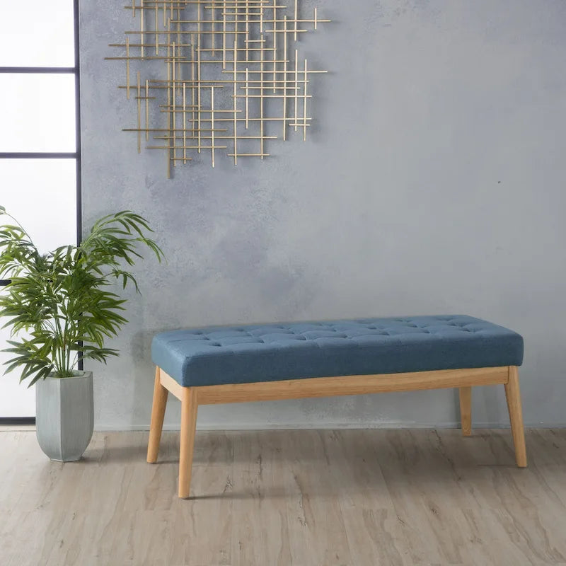 Banc ottoman capitonné en tissu, style milieu de siècle