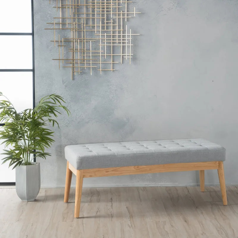 Banc ottoman capitonné en tissu, style milieu de siècle
