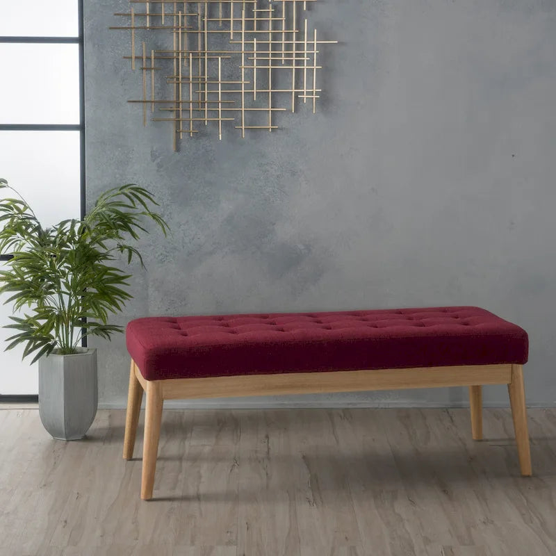 Banc ottoman capitonné en tissu, style milieu de siècle