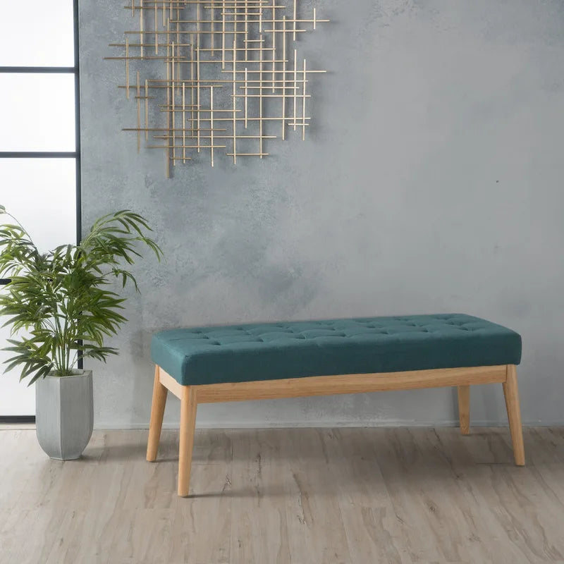 Banc ottoman capitonné en tissu, style milieu de siècle