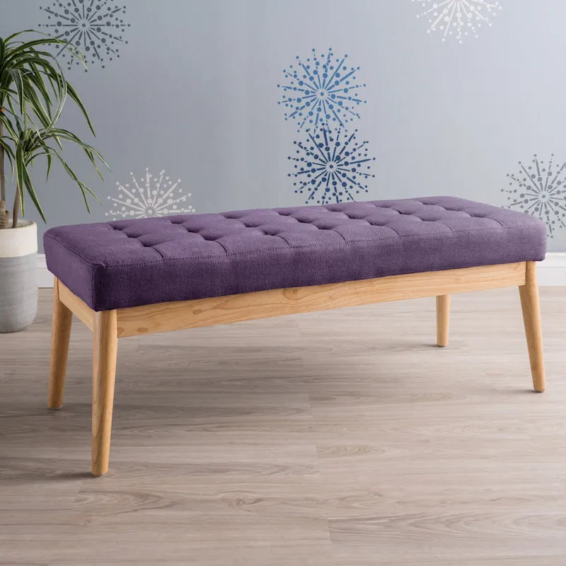 Banc ottoman capitonné en tissu, style milieu de siècle