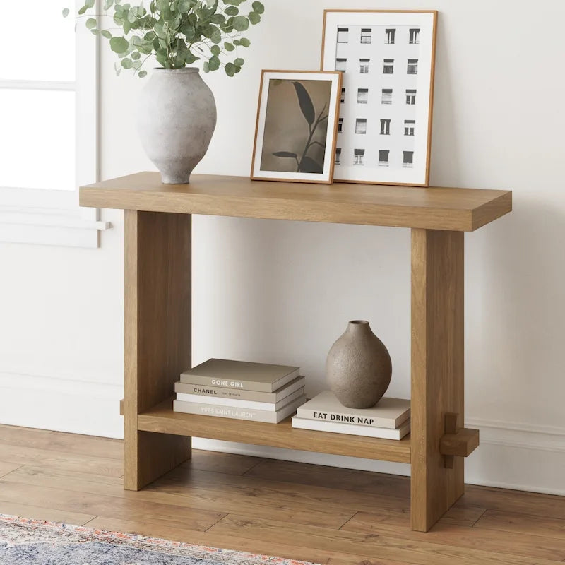 Table console à 2 niveaux de style rustique avec finition en bois brossé