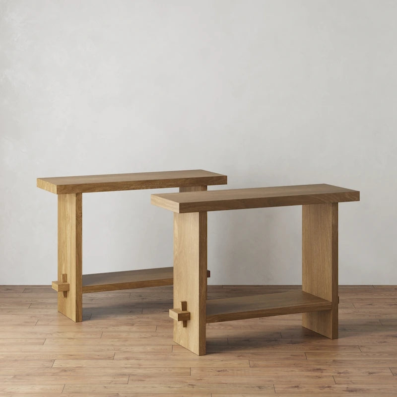 Table console à 2 niveaux de style rustique avec finition en bois brossé