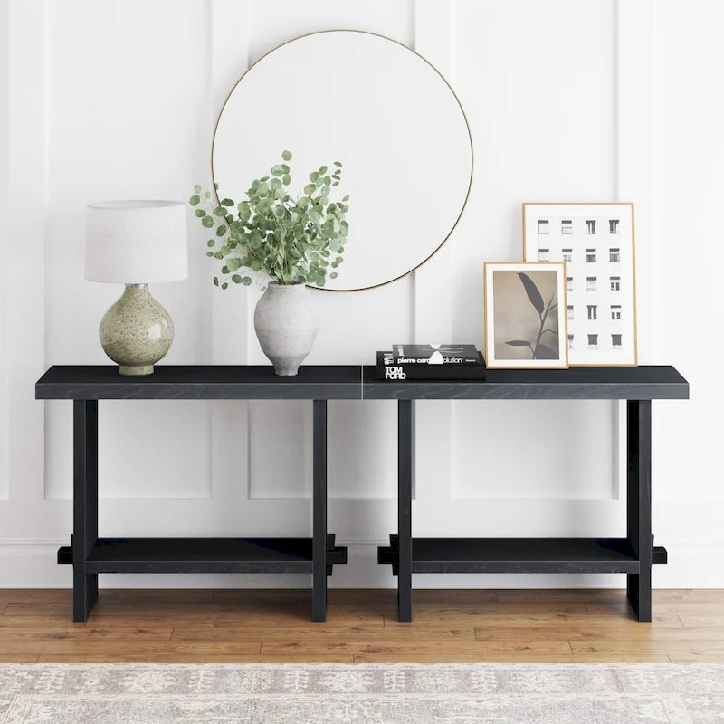 Table console à 2 niveaux de style rustique avec finition en bois brossé