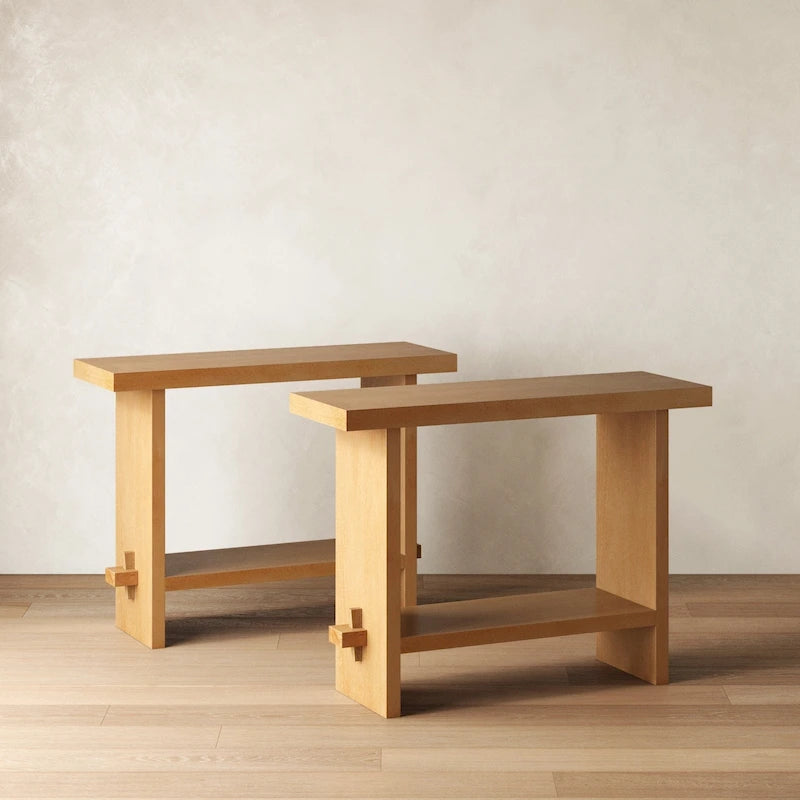 Table console à 2 niveaux de style rustique avec finition en bois brossé