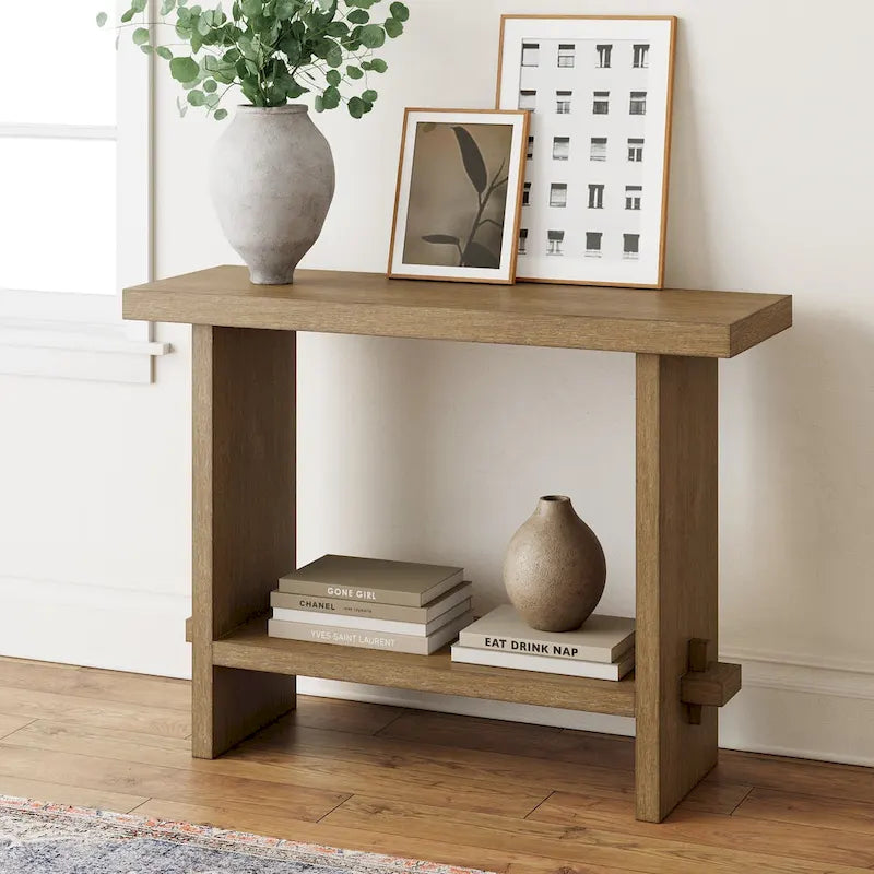 Nathan James Virgo Farmhouse 2-Tier Console Table in Wire-Brushed Wood Finish