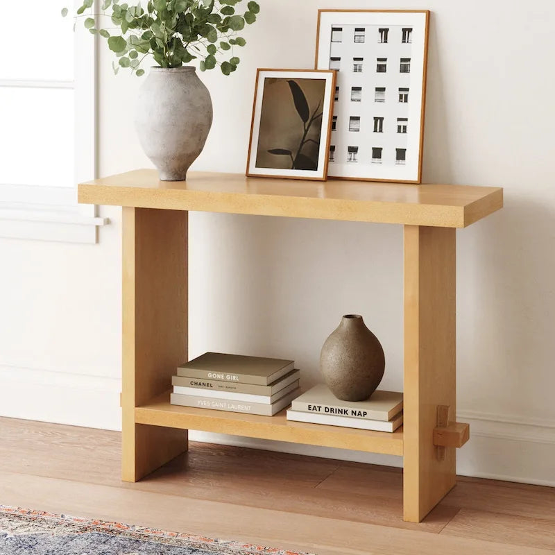 Table console à 2 niveaux de style rustique avec finition en bois brossé