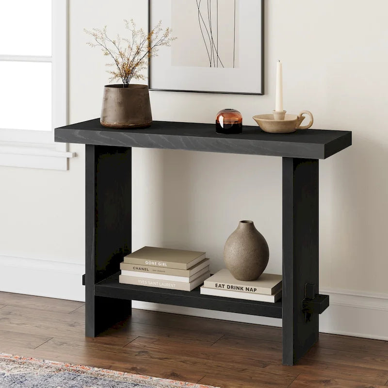 Table console à 2 niveaux de style rustique avec finition en bois brossé
