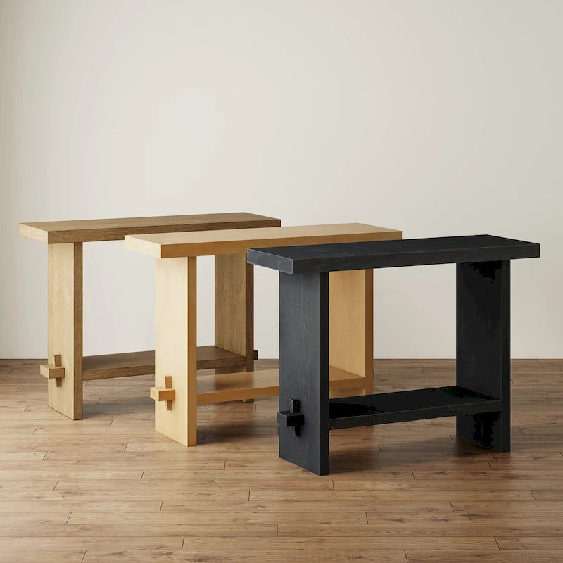 Table console à 2 niveaux de style rustique avec finition en bois brossé