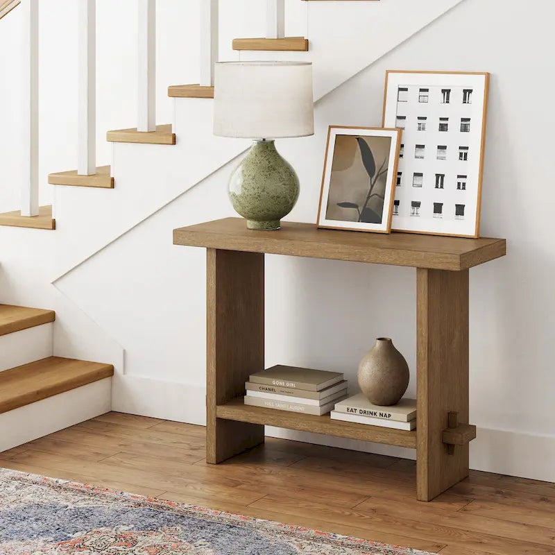 Table console à 2 niveaux de style rustique avec finition en bois brossé