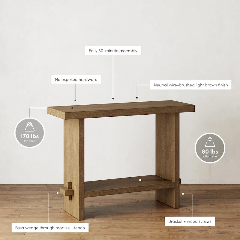 Table console à 2 niveaux de style rustique avec finition en bois brossé