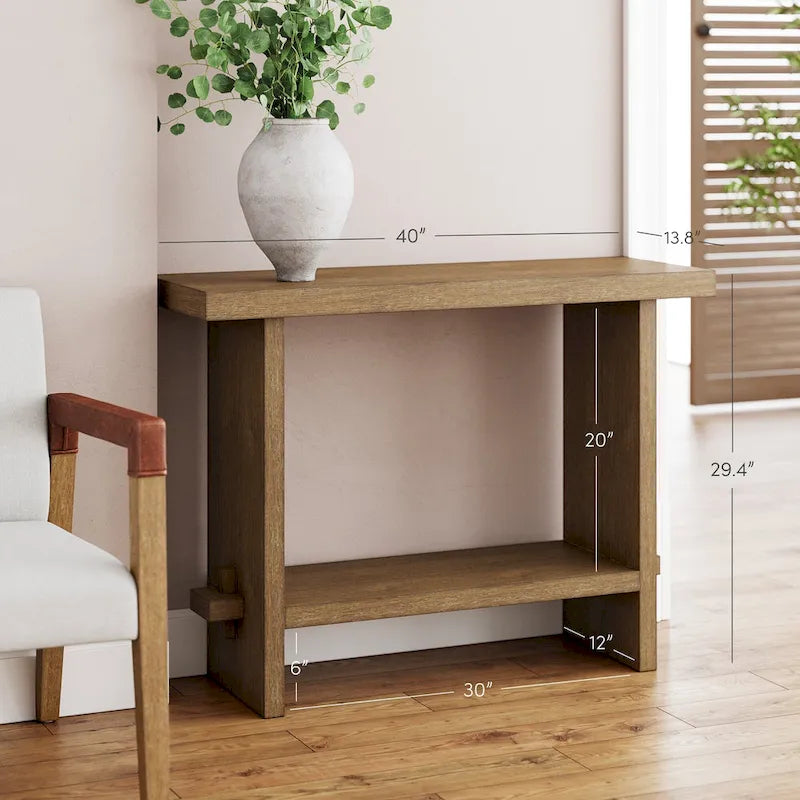 Table console à 2 niveaux de style rustique avec finition en bois brossé