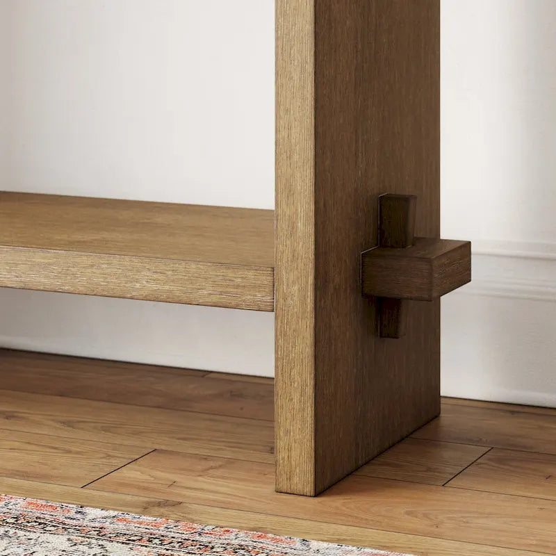 Table console à 2 niveaux de style rustique avec finition en bois brossé