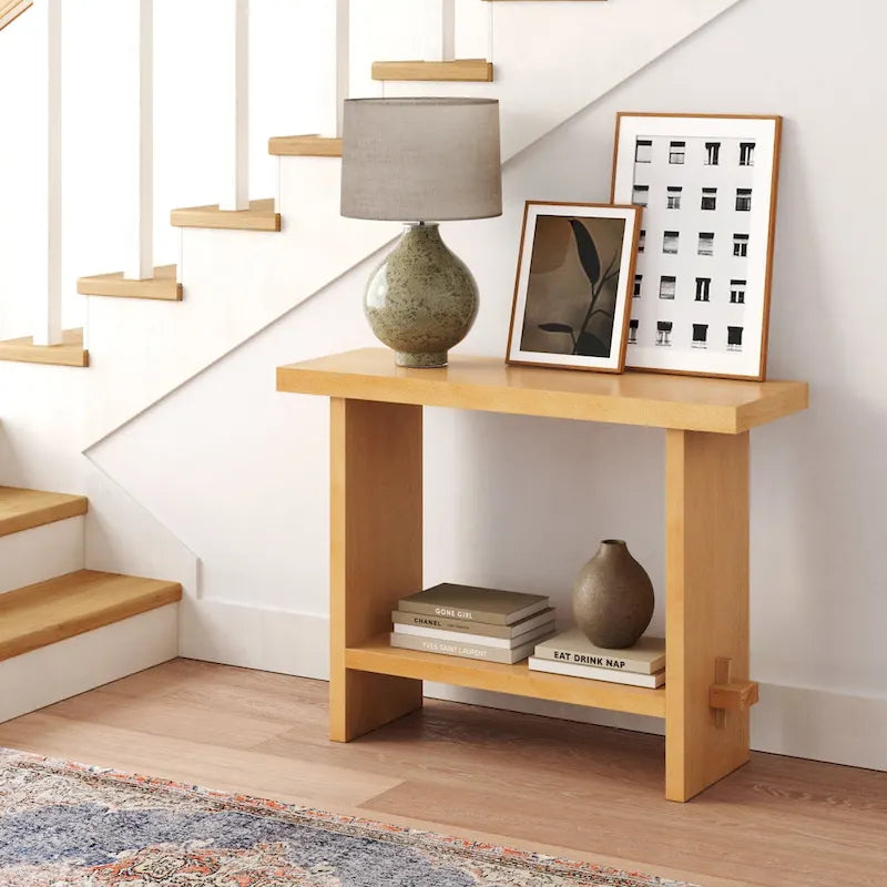 Table console à 2 niveaux de style rustique avec finition en bois brossé