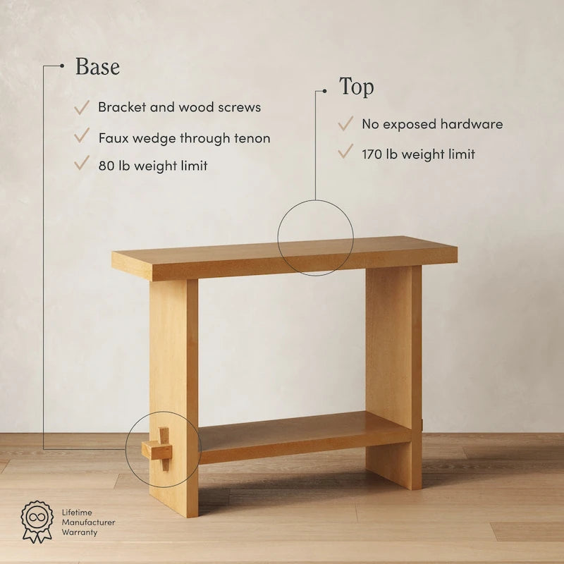 Table console à 2 niveaux de style rustique avec finition en bois brossé