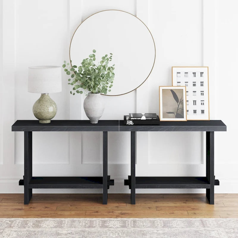 Table console à 2 niveaux de style rustique avec finition en bois brossé