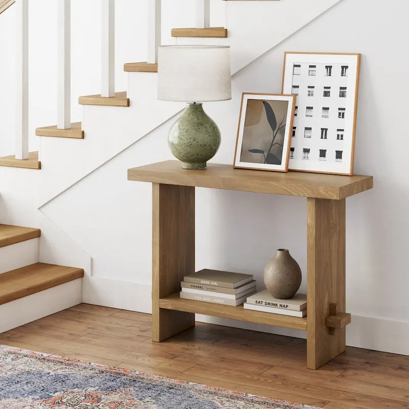 Table console à 2 niveaux de style rustique avec finition en bois brossé