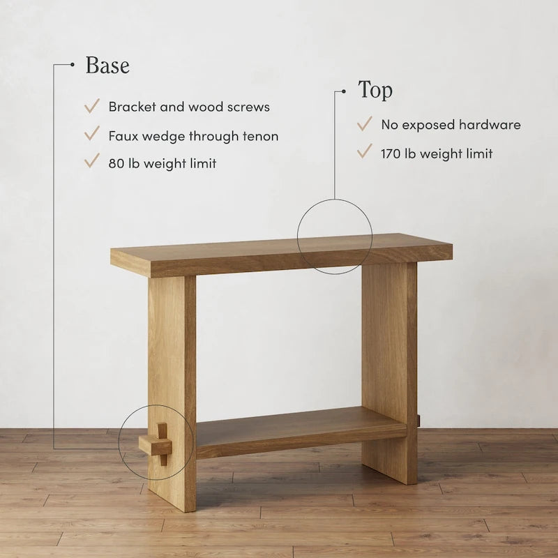 Table console à 2 niveaux de style rustique avec finition en bois brossé