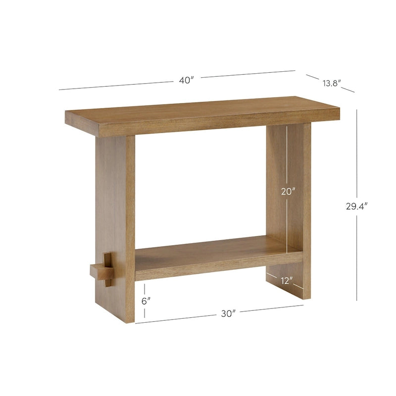Table console à 2 niveaux de style rustique avec finition en bois brossé