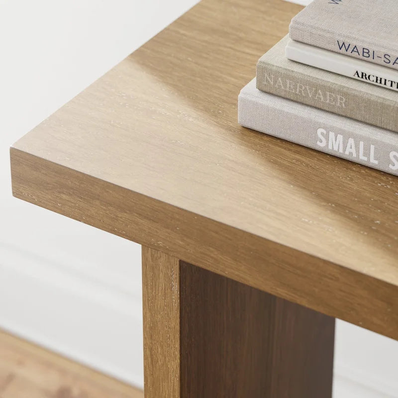 Table console à 2 niveaux de style rustique avec finition en bois brossé