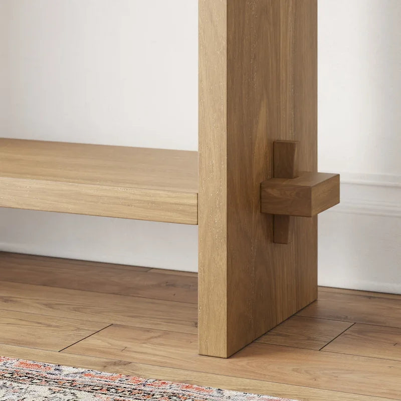 Table console à 2 niveaux de style rustique avec finition en bois brossé
