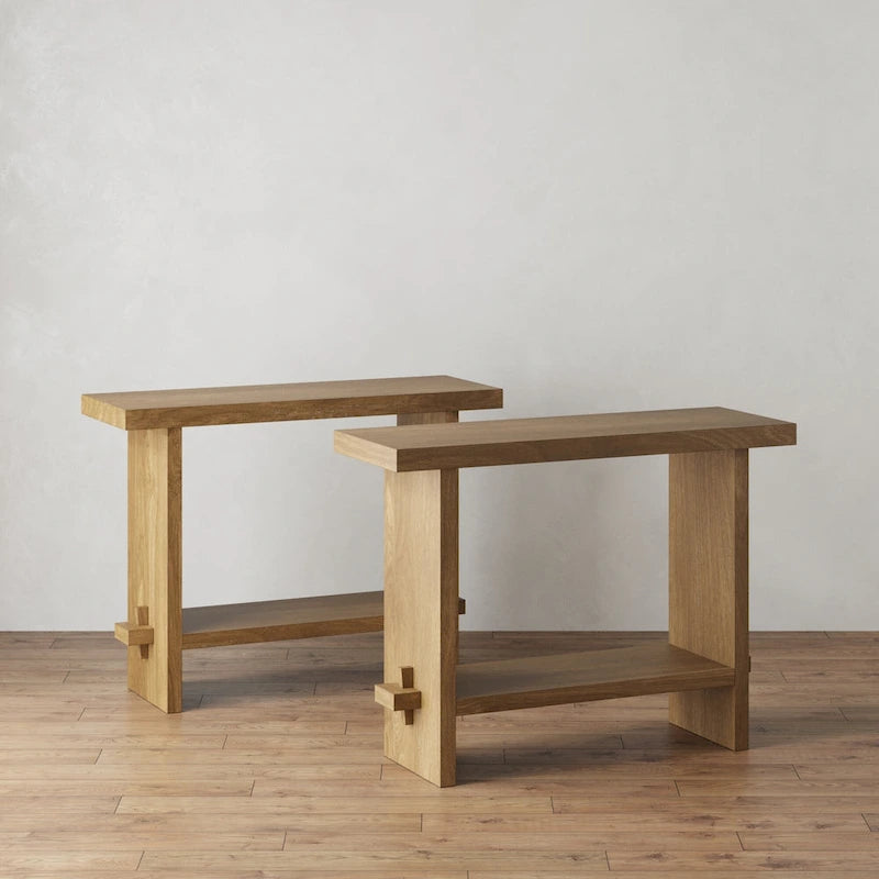 Table console à 2 niveaux de style rustique avec finition en bois brossé