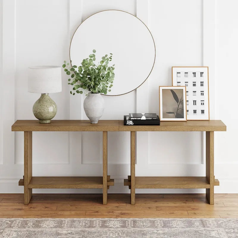 Table console à 2 niveaux de style rustique avec finition en bois brossé