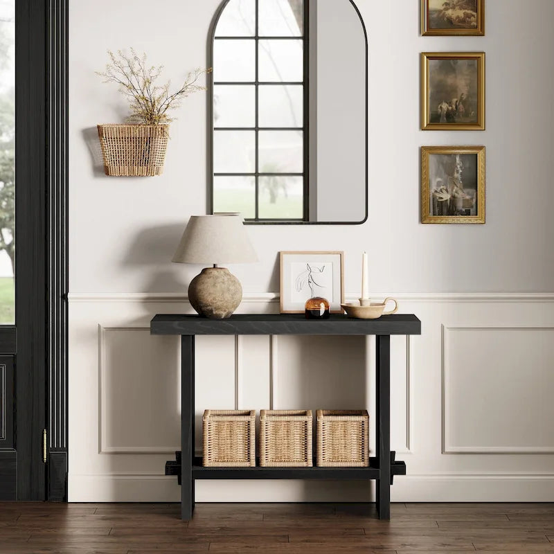 Table console à 2 niveaux de style rustique avec finition en bois brossé