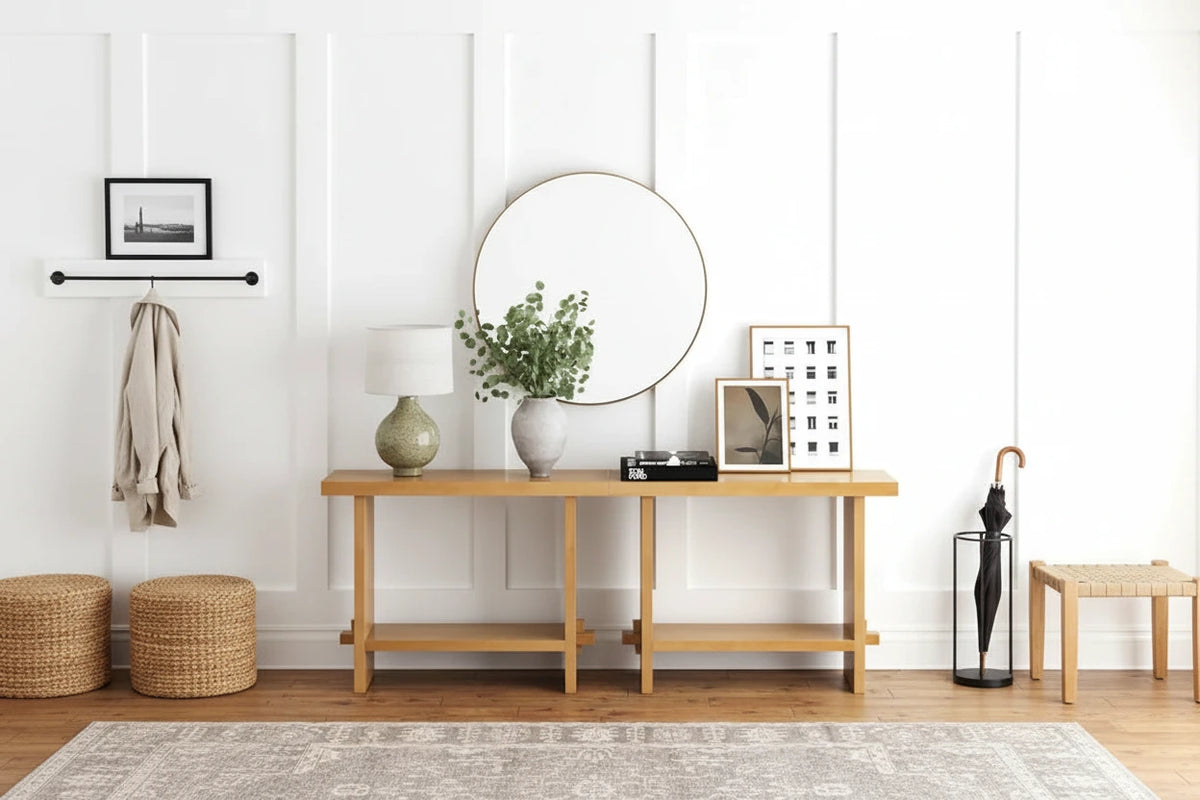 Table console à 2 niveaux de style rustique avec finition en bois brossé