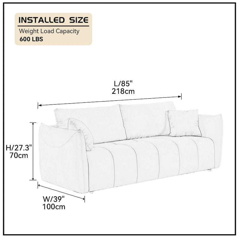 Canapé 3 places moelleux Mid-Century Modern pour salon, appartement, salle de détente, chambre