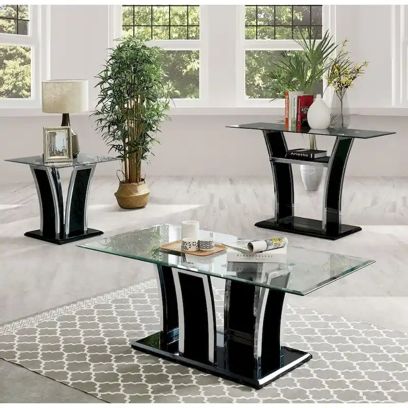 Ensemble de 2 tables d'appoint modernes à plateau en verre