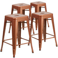Tabouret de comptoir intérieur/extérieur en métal sans dossier avec assise carrée