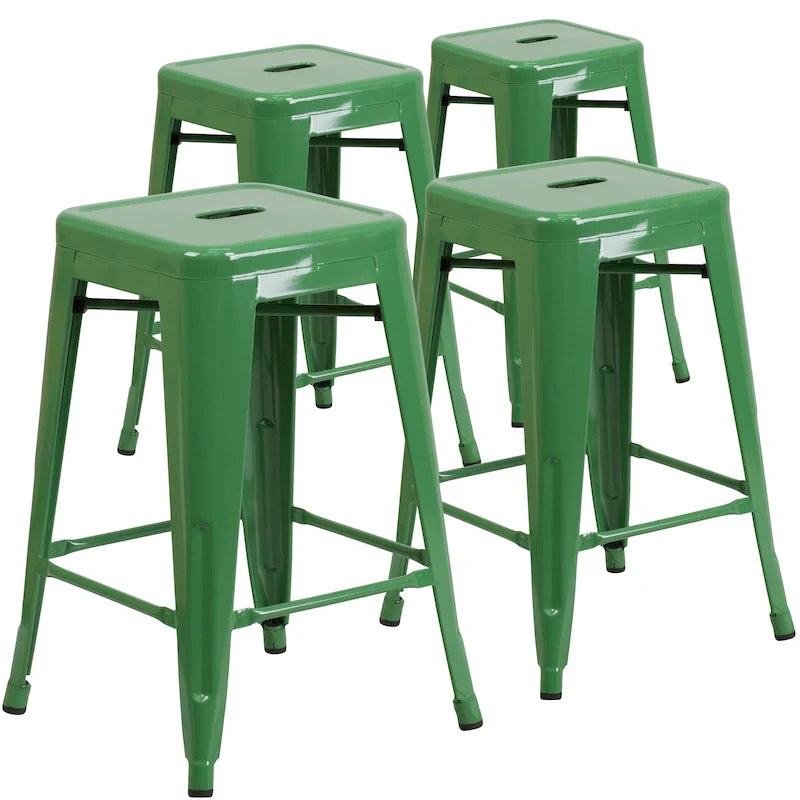 Tabouret de comptoir intérieur/extérieur en métal sans dossier avec assise carrée