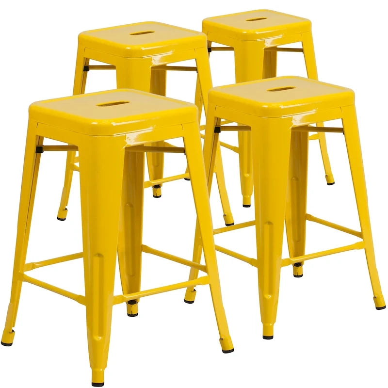 Tabouret de comptoir intérieur/extérieur en métal sans dossier avec assise carrée