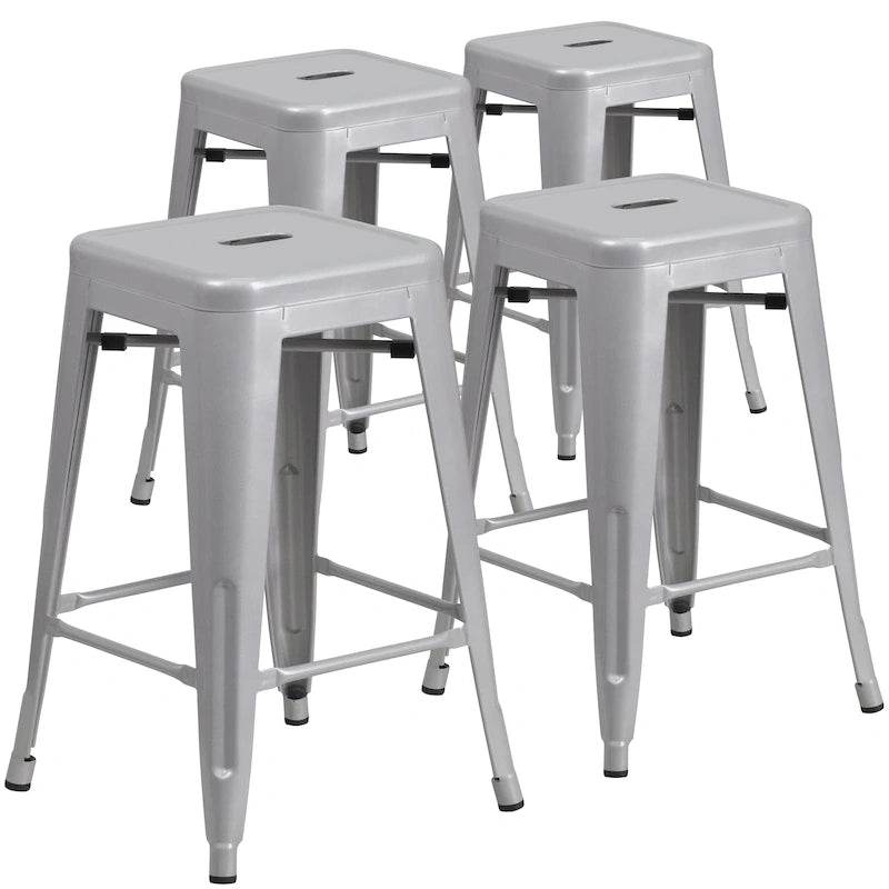 Tabouret de comptoir intérieur/extérieur en métal sans dossier avec assise carrée