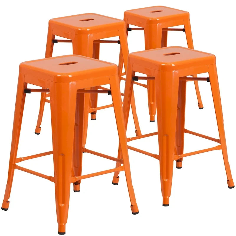 Tabouret de comptoir intérieur/extérieur en métal sans dossier avec assise carrée