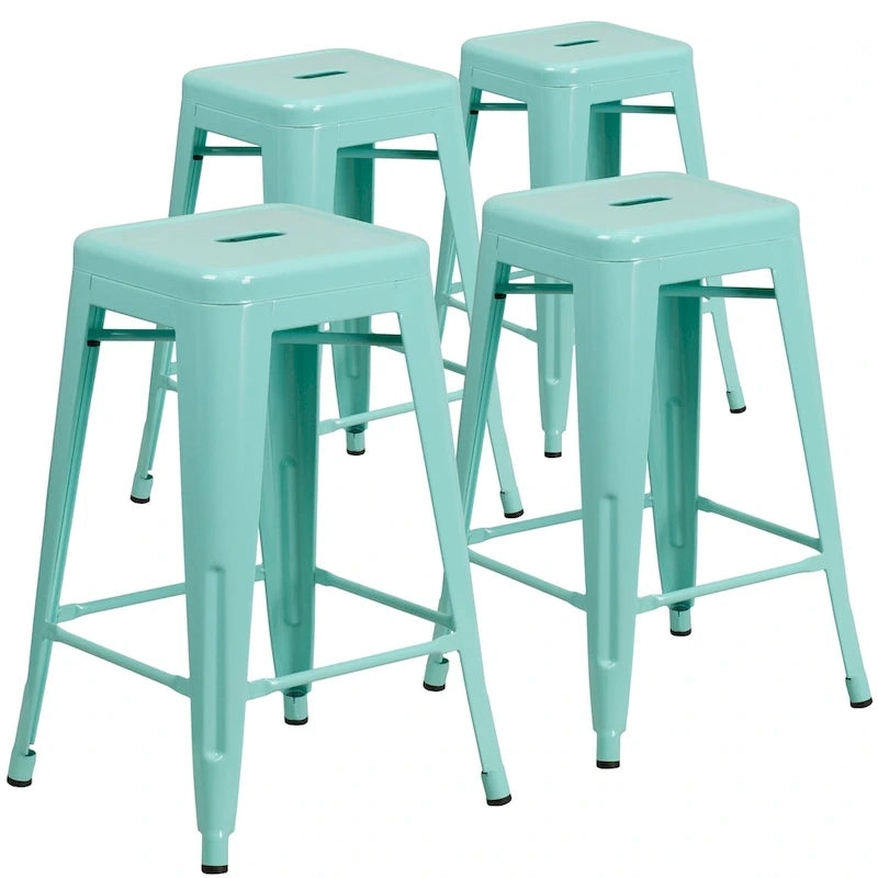 Tabouret de comptoir intérieur/extérieur en métal sans dossier avec assise carrée