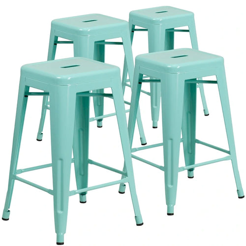 Tabouret de comptoir intérieur/extérieur en métal sans dossier avec assise carrée