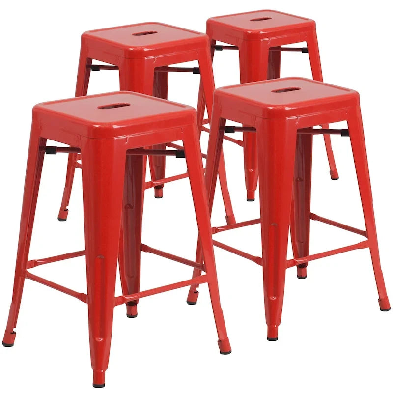 Tabouret de comptoir intérieur/extérieur en métal sans dossier avec assise carrée