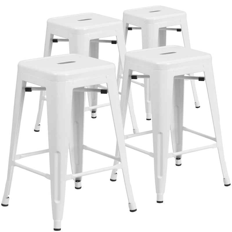 Tabouret de comptoir intérieur/extérieur en métal sans dossier avec assise carrée