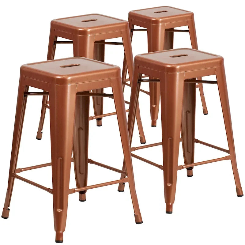 Tabouret de comptoir intérieur/extérieur en métal sans dossier avec assise carrée