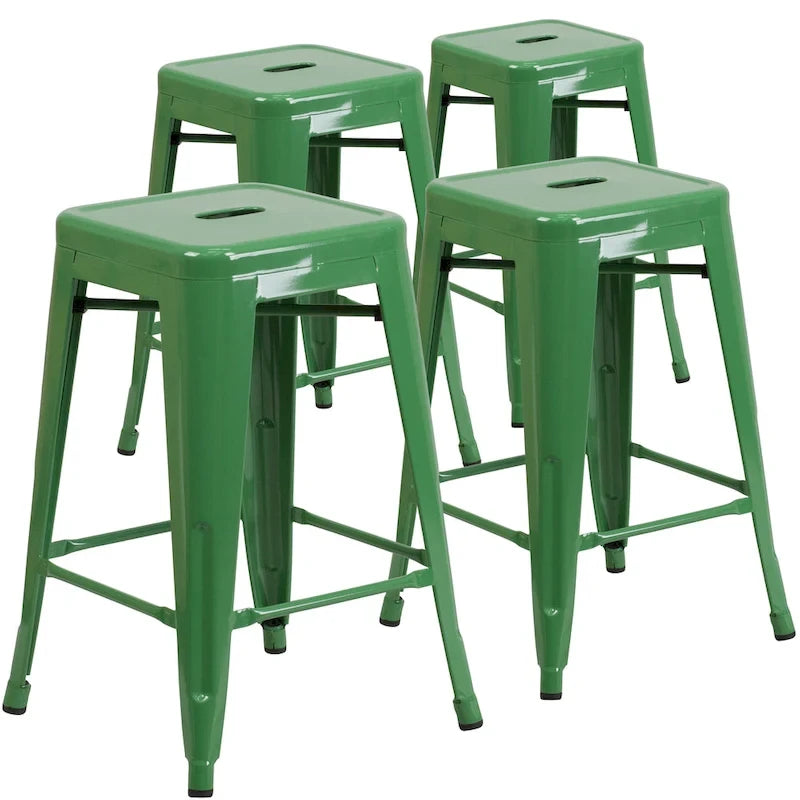 Tabouret de comptoir intérieur/extérieur en métal sans dossier avec assise carrée